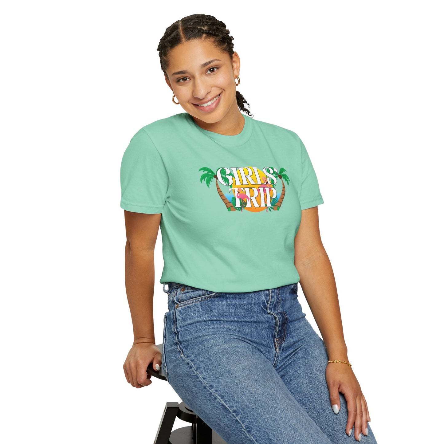 Girls' Trip Flamingo Palm Tree Graphic Tee