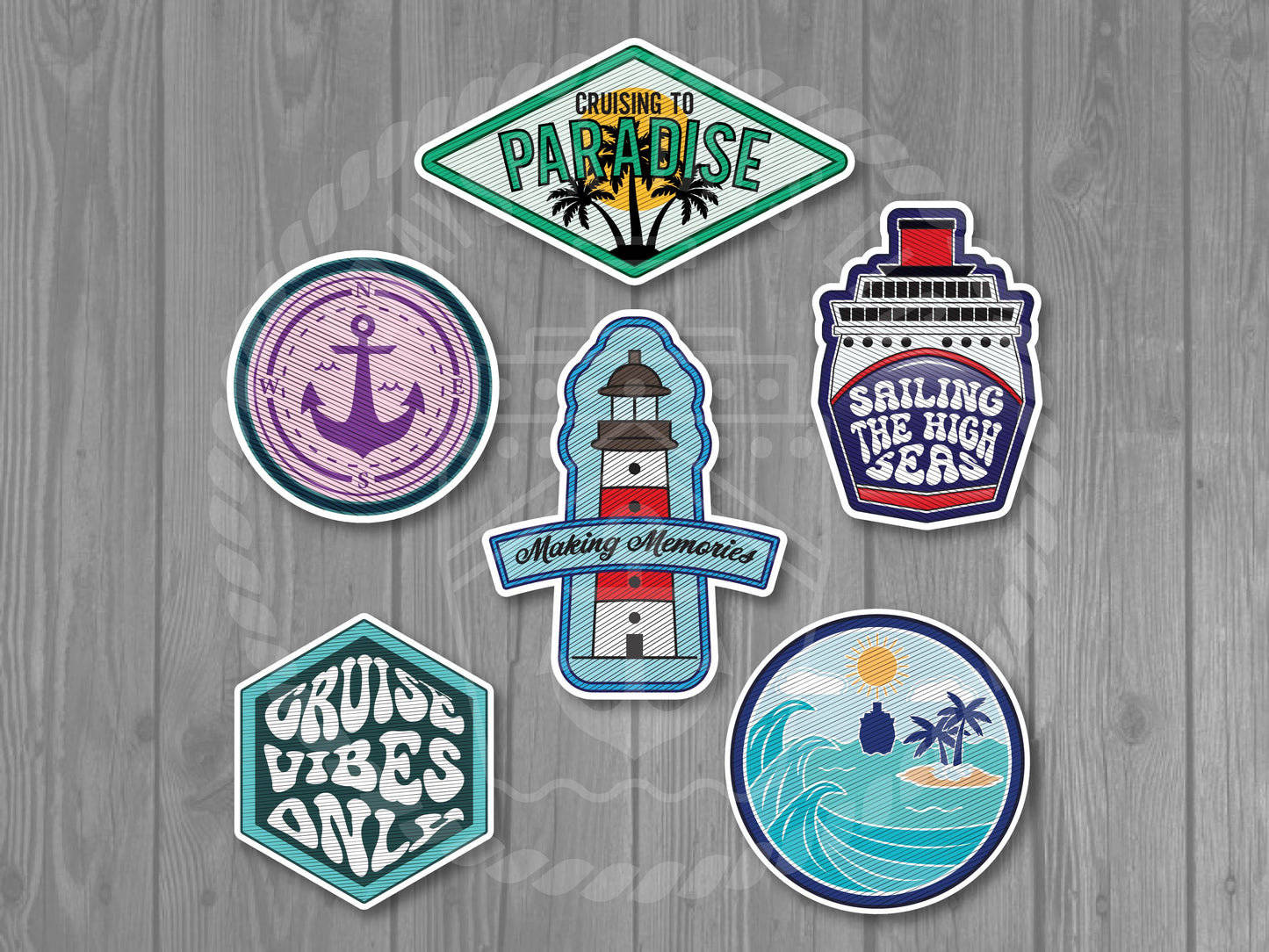 Travel Patch Cruise Door 6-Piece Magnet Set - Cruising Decorative Stateroom Magnets