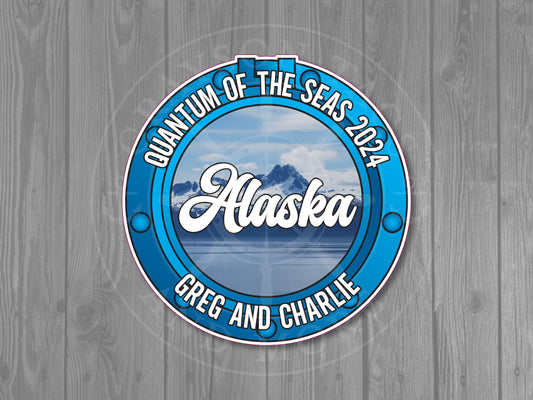 Alaska Mountains Blue Porthole Custom Cruise Door Magnet