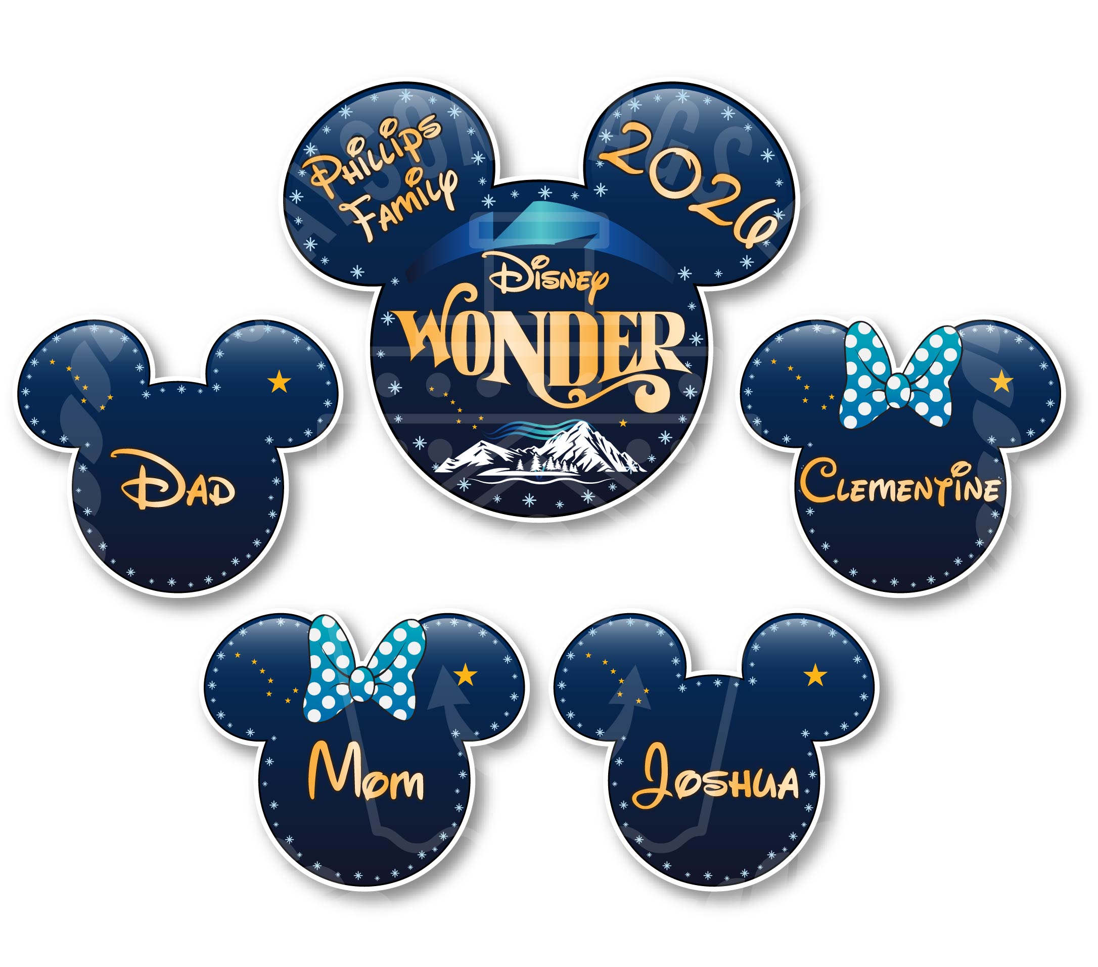 Customizable Alaska Navy Disney Cruise Door Magnets - Personalizable Magnet Set