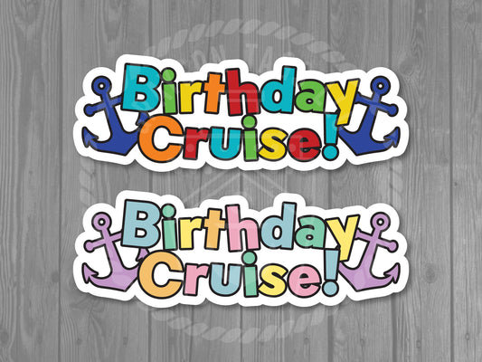 Birthday Cruise Text Stateroom Cruise Door Magnet | Colorful Happy Birthday Magnet (Bright or Pastel Versions) - Size: 9.9" x 3.46"