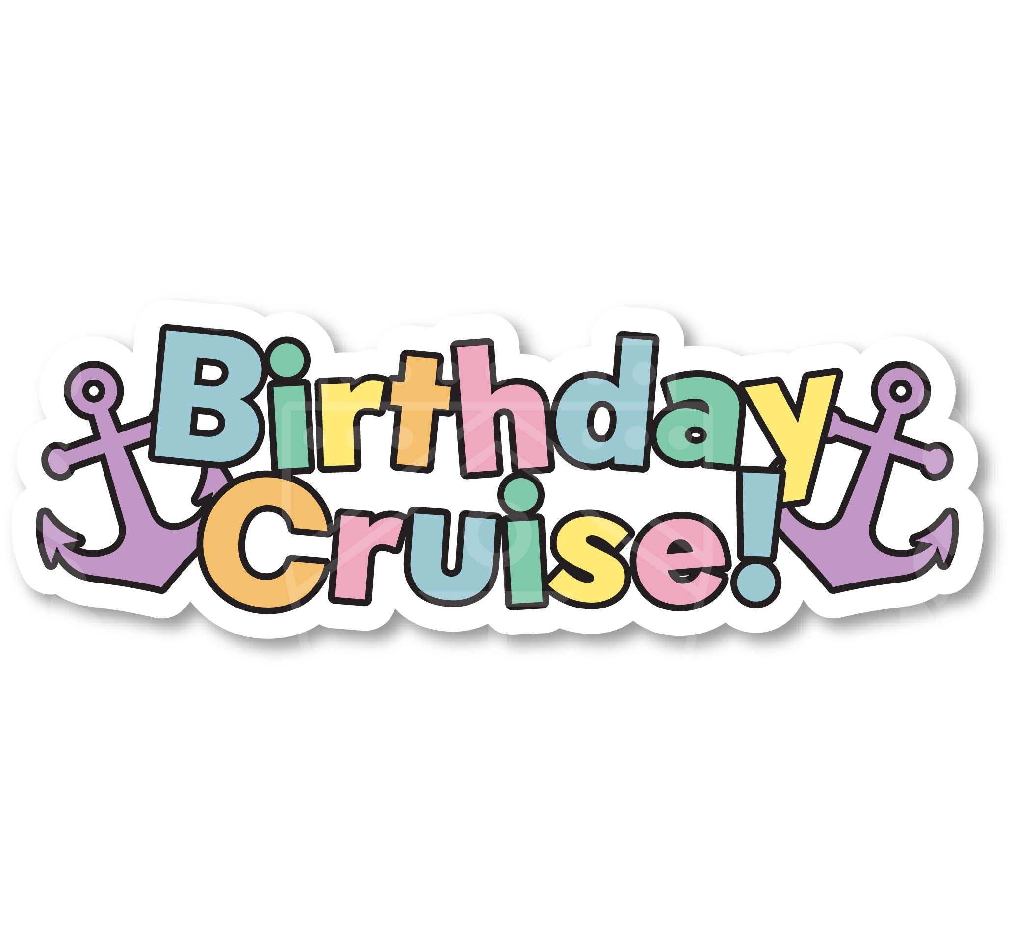 Birthday Cruise Text Stateroom Cruise Door Magnet | Colorful Happy Birthday Magnet (Bright or Pastel Versions) - Size: 9.9" x 3.46"