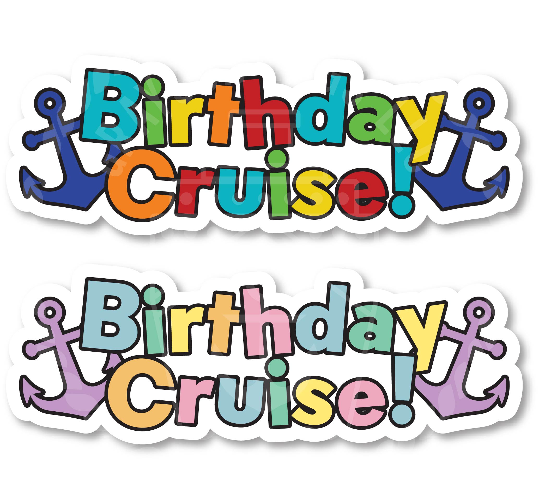 Birthday Cruise Text Stateroom Cruise Door Magnet | Colorful Happy Birthday Magnet (Bright or Pastel Versions) - Size: 9.9" x 3.46"