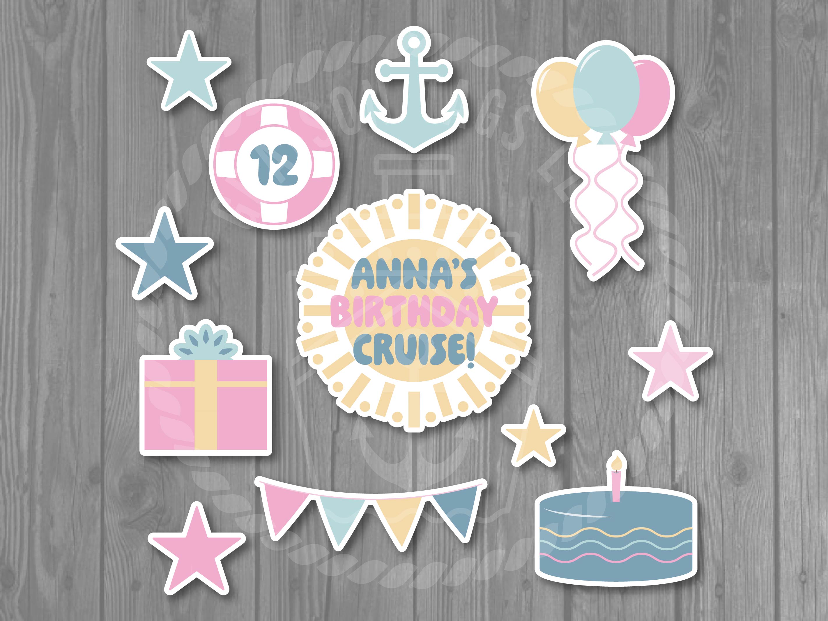 12 Piece Customizable Birthday Cruise Magnet Set
