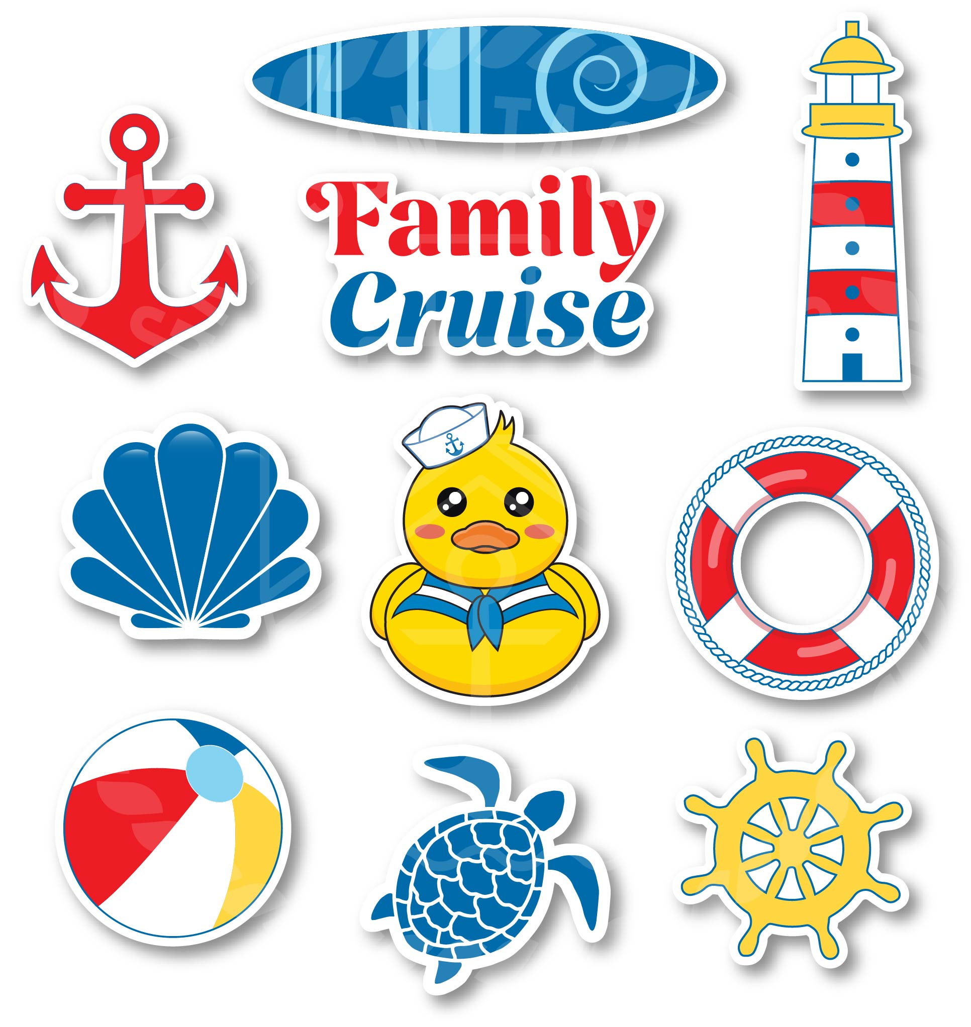 10-Piece Family Cruise Door Magnets - Cruising the Seas Decorative Magnets - Non-Personalized