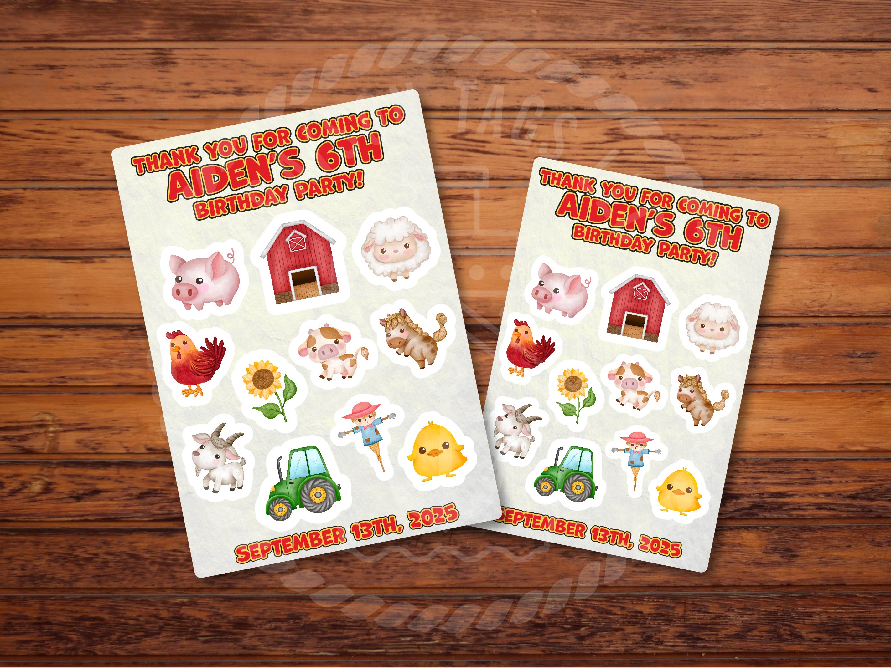 Custom Farm Animal Birthday Sticker Sheet - Goodie Bag Gift