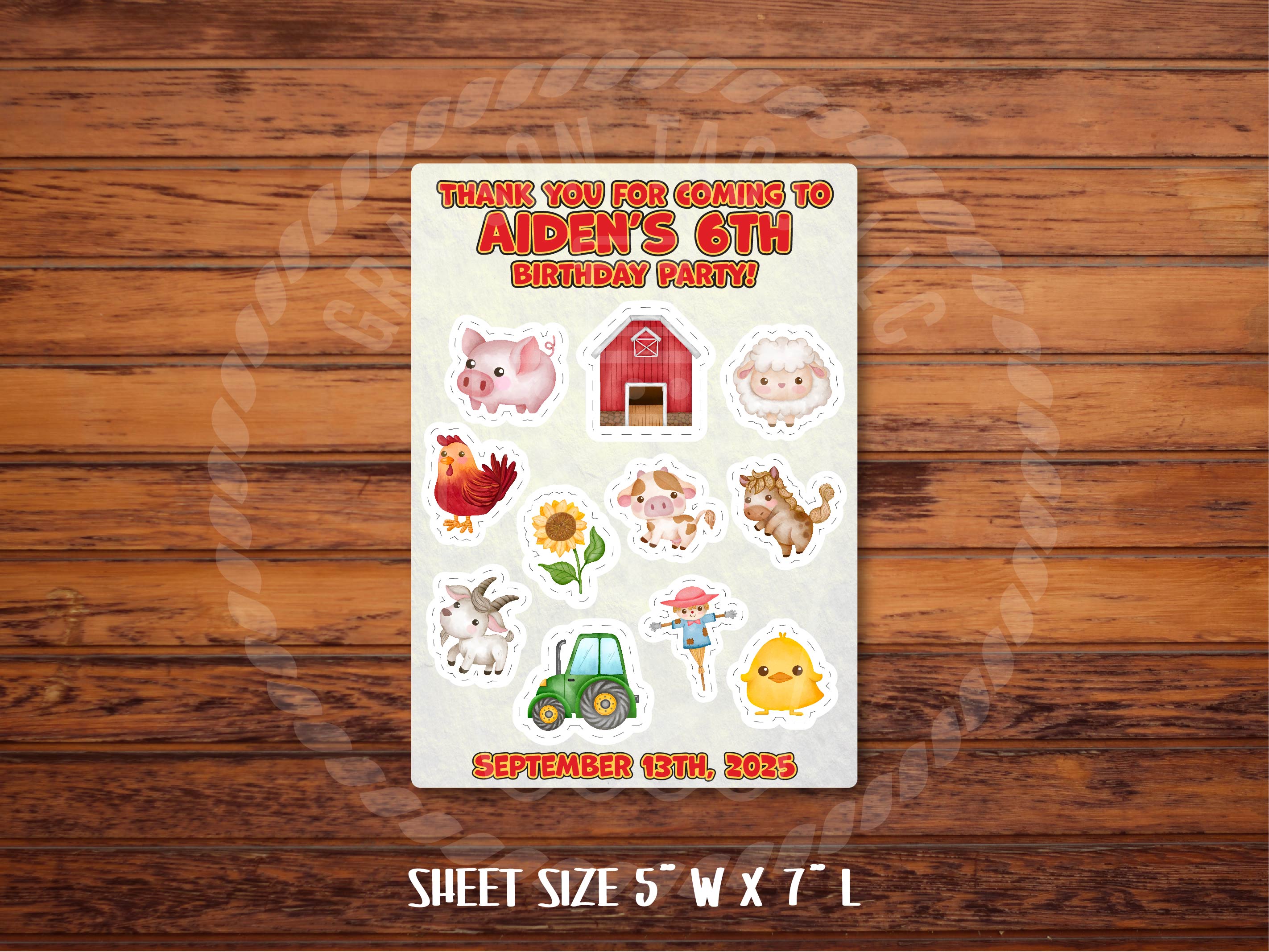 Custom Farm Animal Birthday Sticker Sheet - Goodie Bag Gift