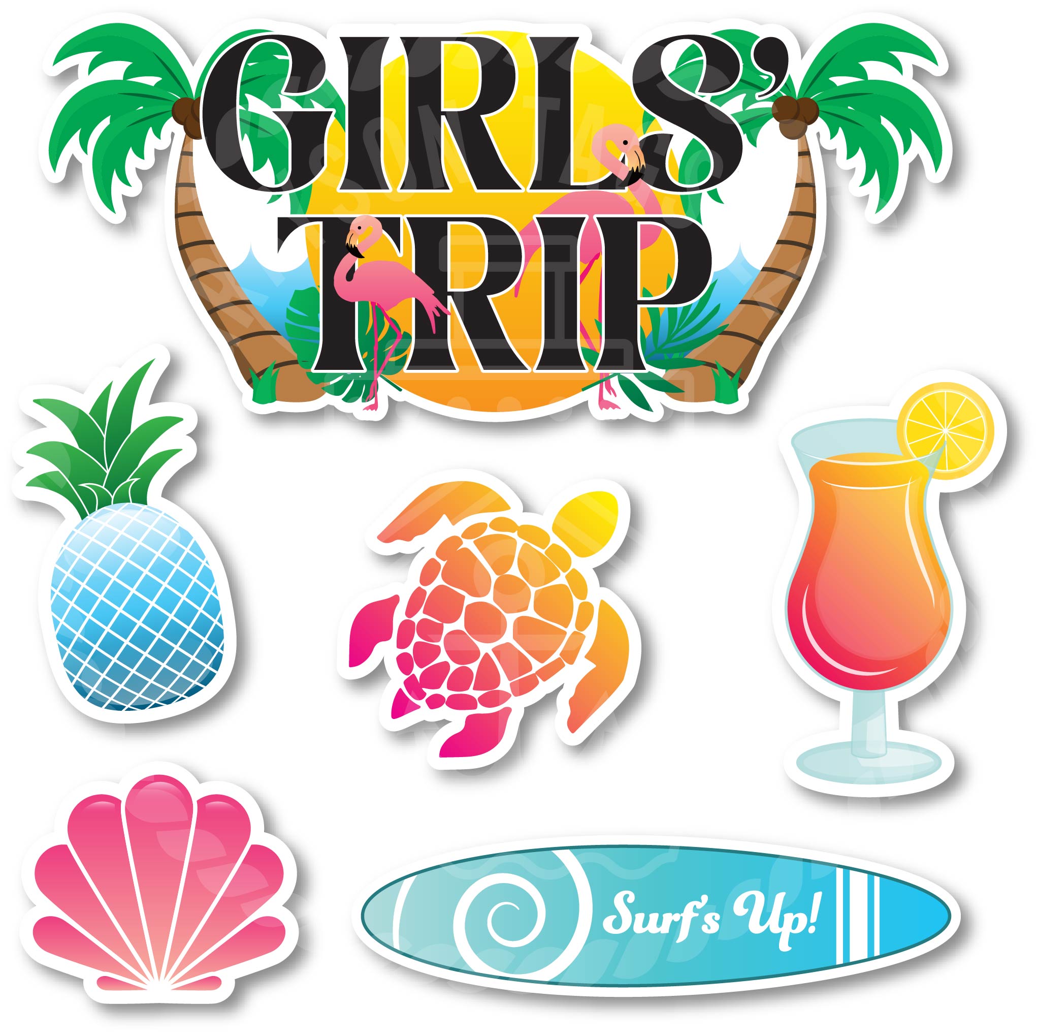 Girls' Trip Cruise Door 6-Piece Magnet Set - Retro Boho Decorative Stateroom Magnets