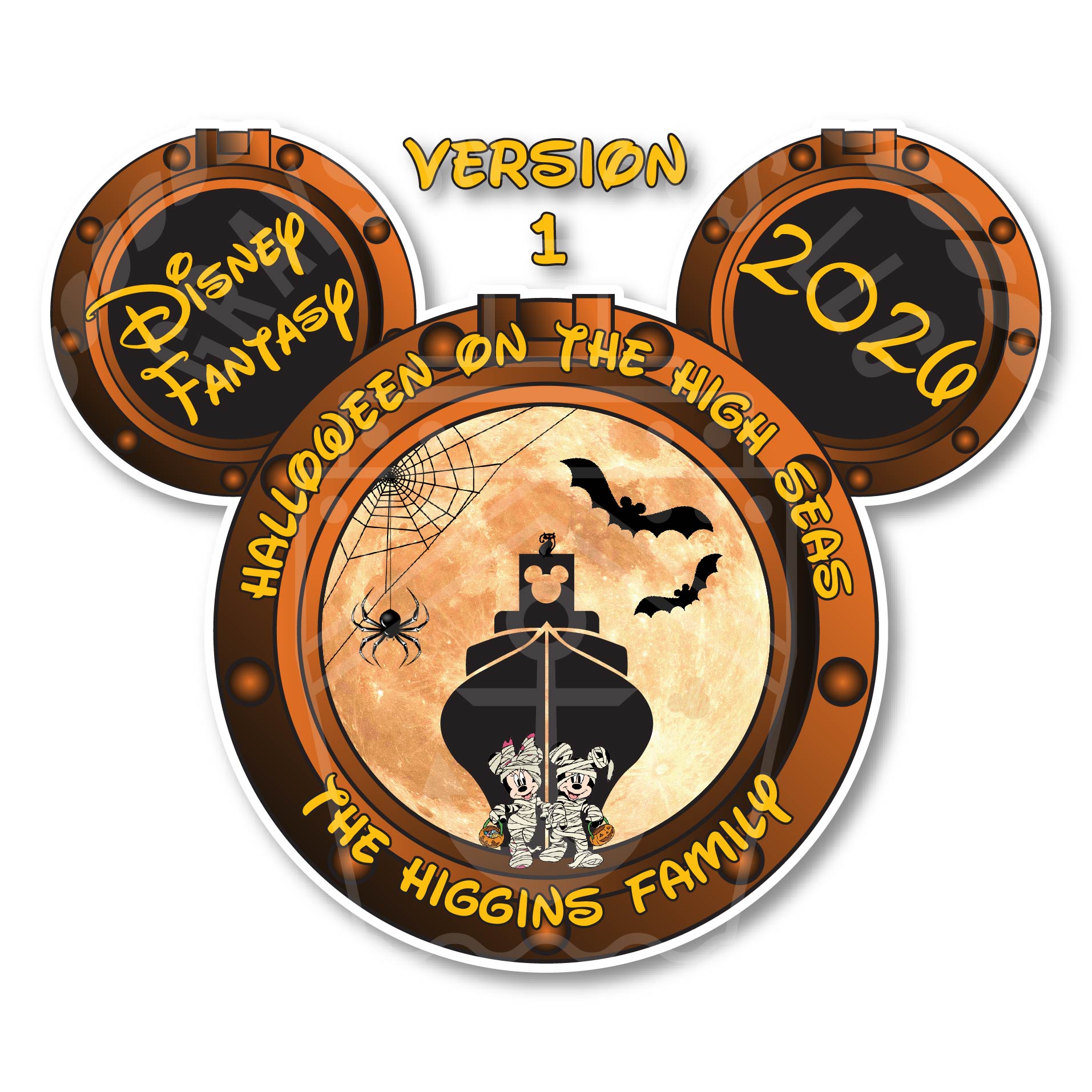 Customizable Halloween on the High Seas Porthole Disney Cruise Door Magnets - Personalizable Porthole Magnet