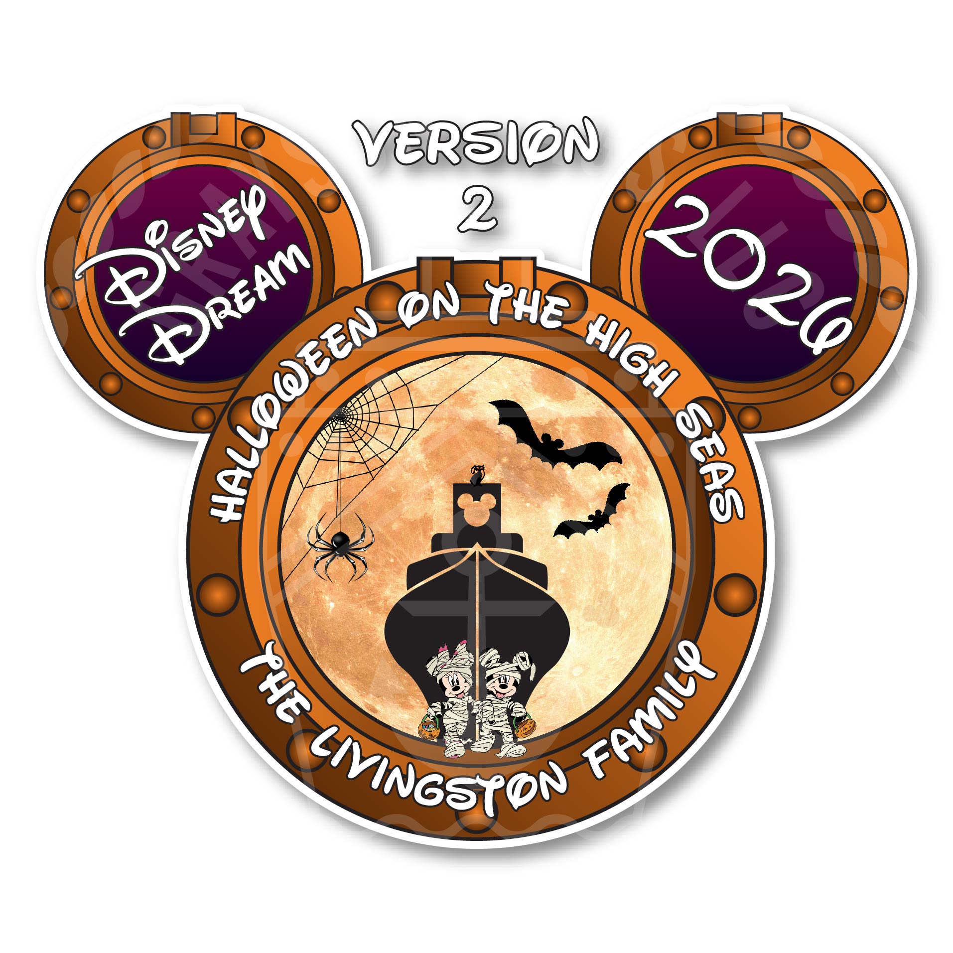 Customizable Halloween on the High Seas Porthole Disney Cruise Door Magnets - Personalizable Porthole Magnet