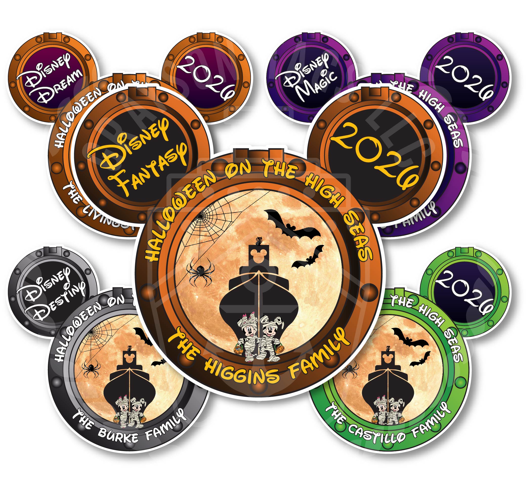 Customizable Halloween on the High Seas Porthole Disney Cruise Door Magnets - Personalizable Porthole Magnet
