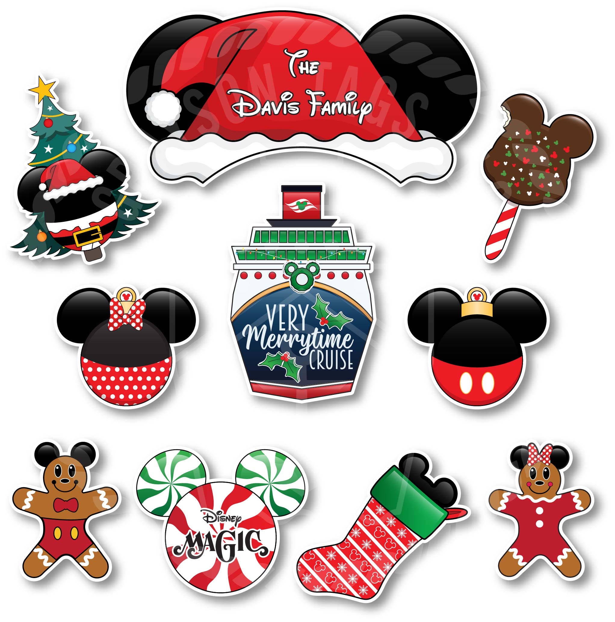 Santa Hat Personalized Sign Group Magnet Set for Disney Cruise Doors Very Merrytime Cruises