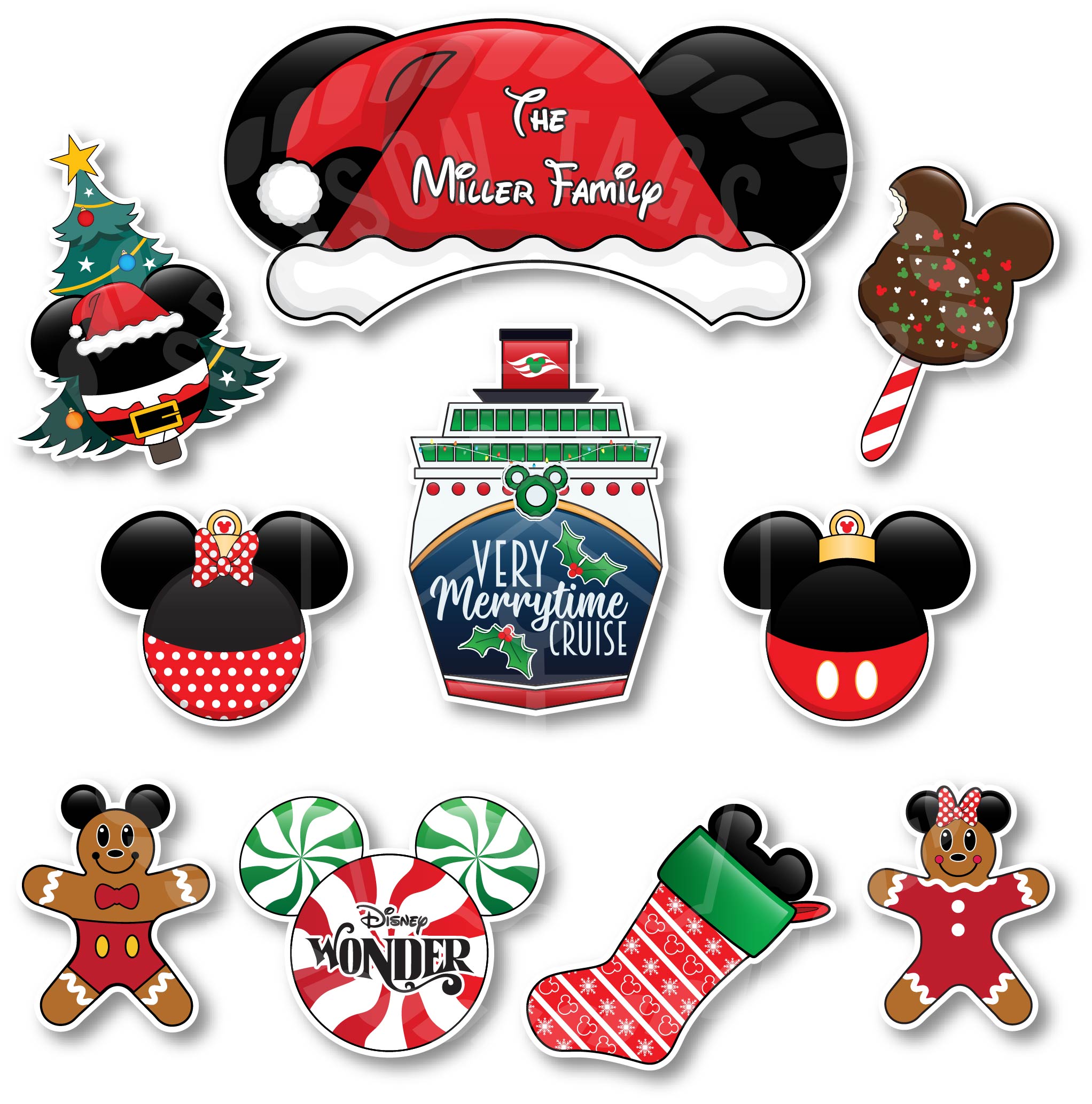 Santa Hat Personalized Sign Group Magnet Set for Disney Cruise Doors Very Merrytime Cruises