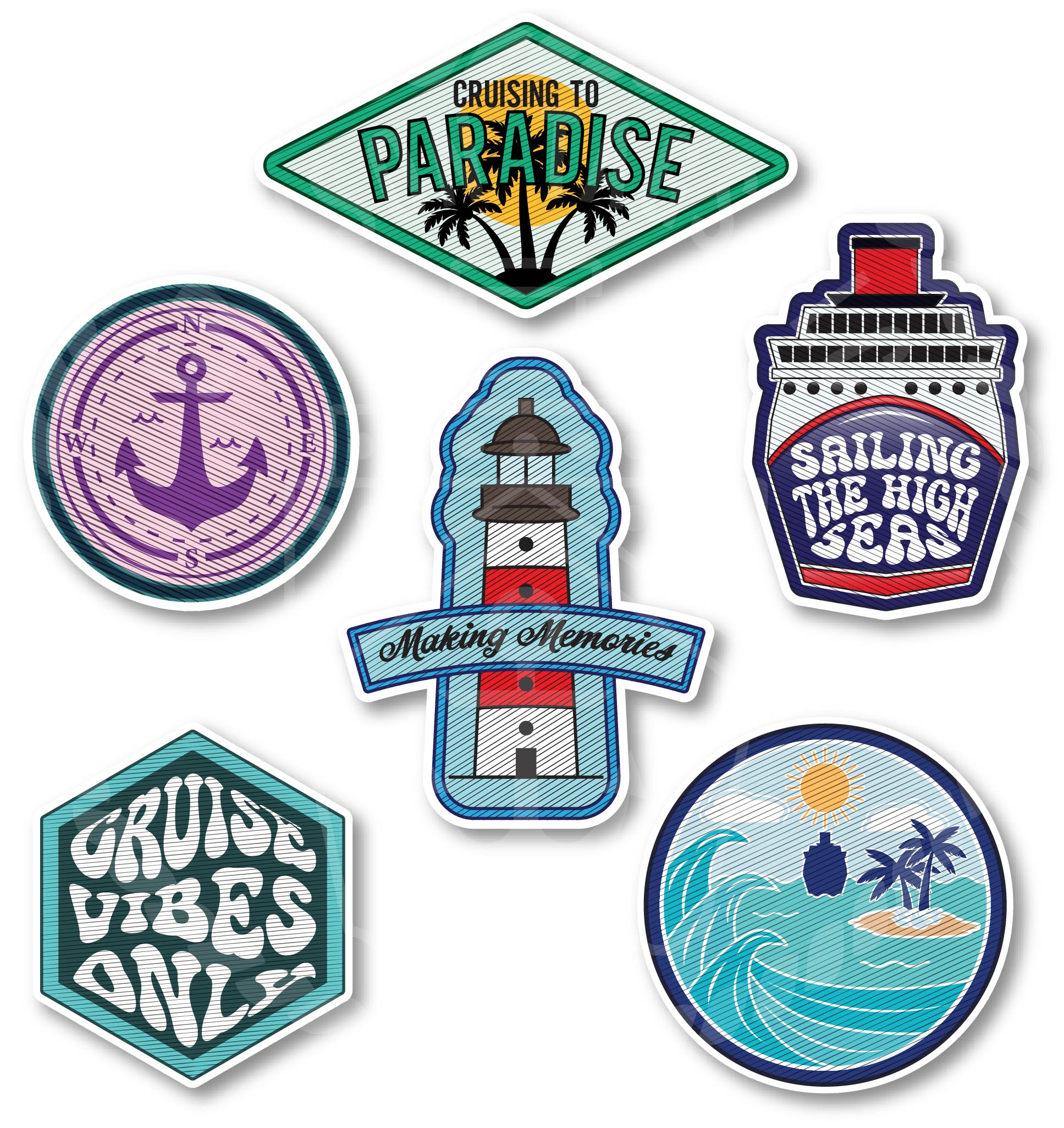 Travel Patch Cruise Door 6-Piece Magnet Set - Cruising Decorative Stateroom Magnets