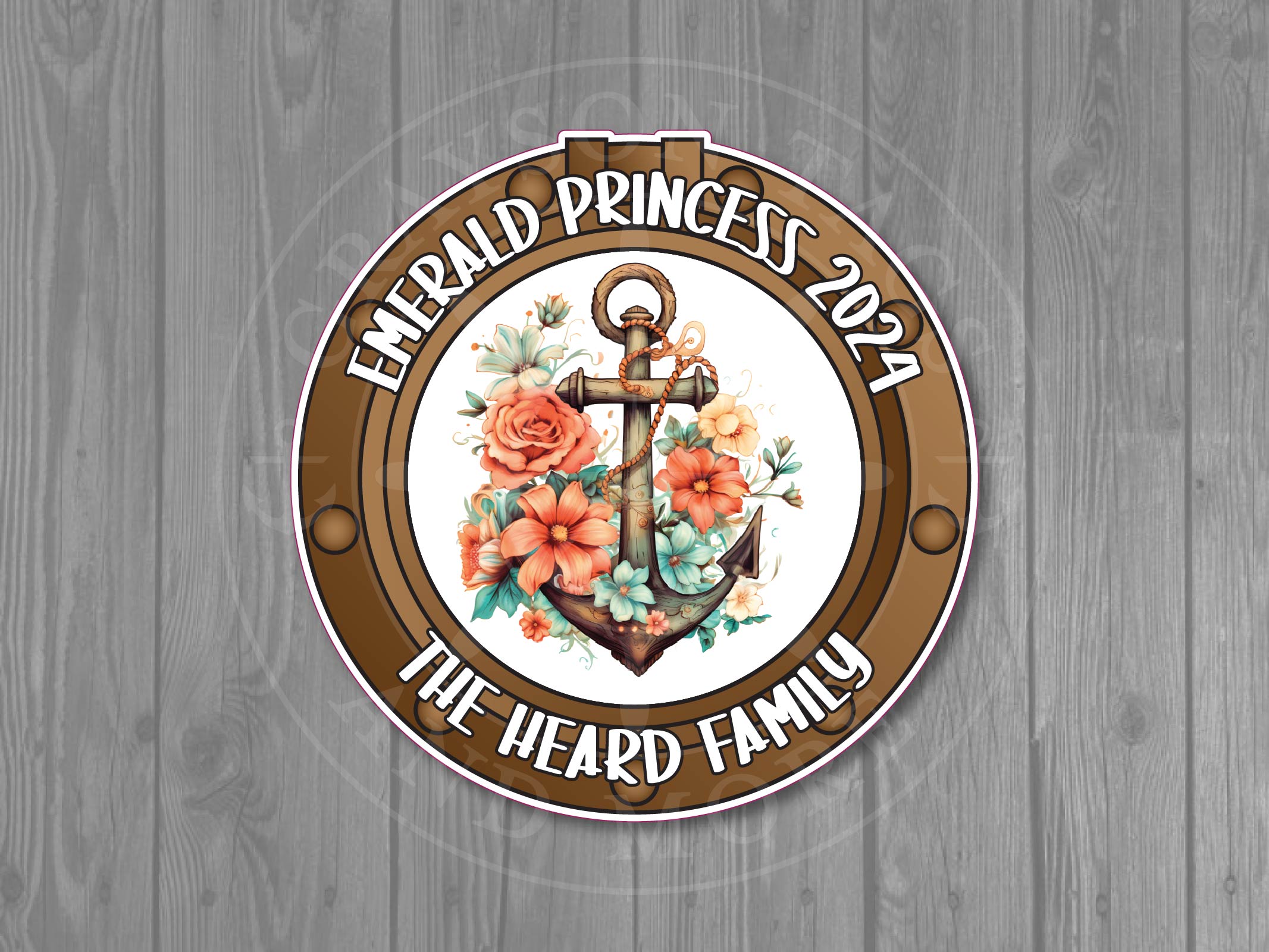 Floral Anchor Brown Porthole Custom Cruise Door Magnet