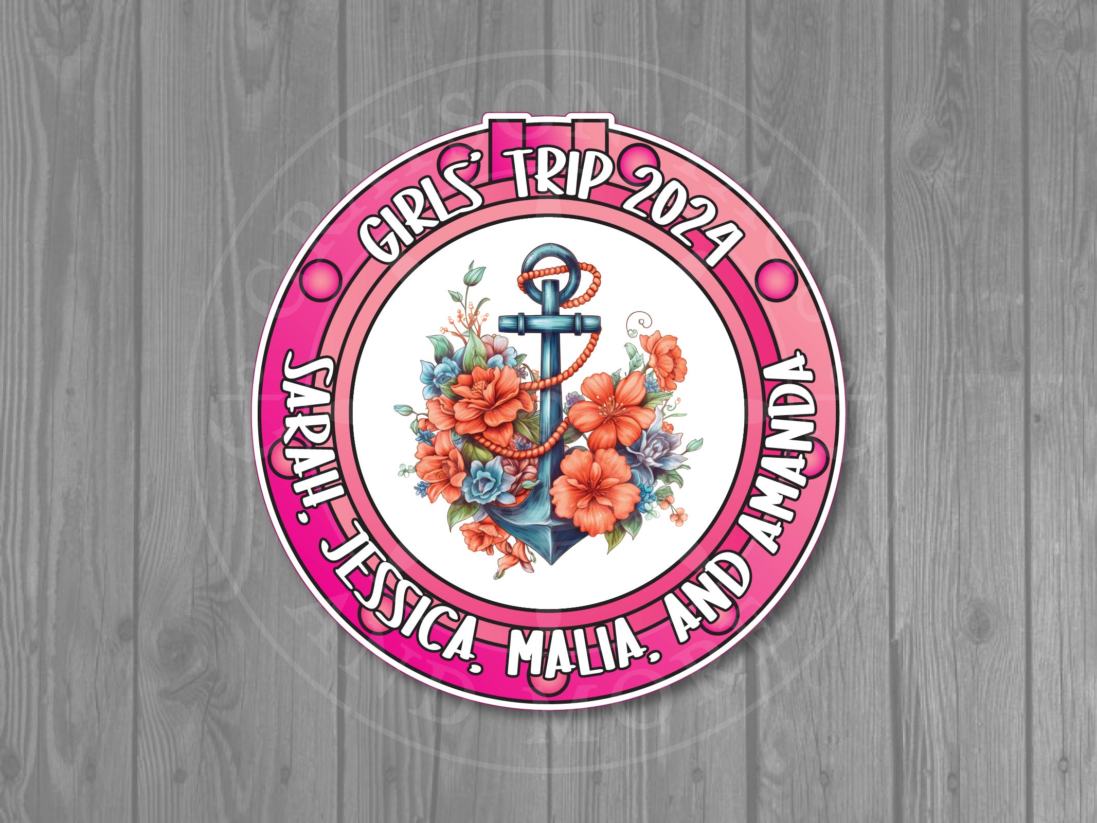 Floral Anchor Pink Porthole Custom Cruise Door Magnet