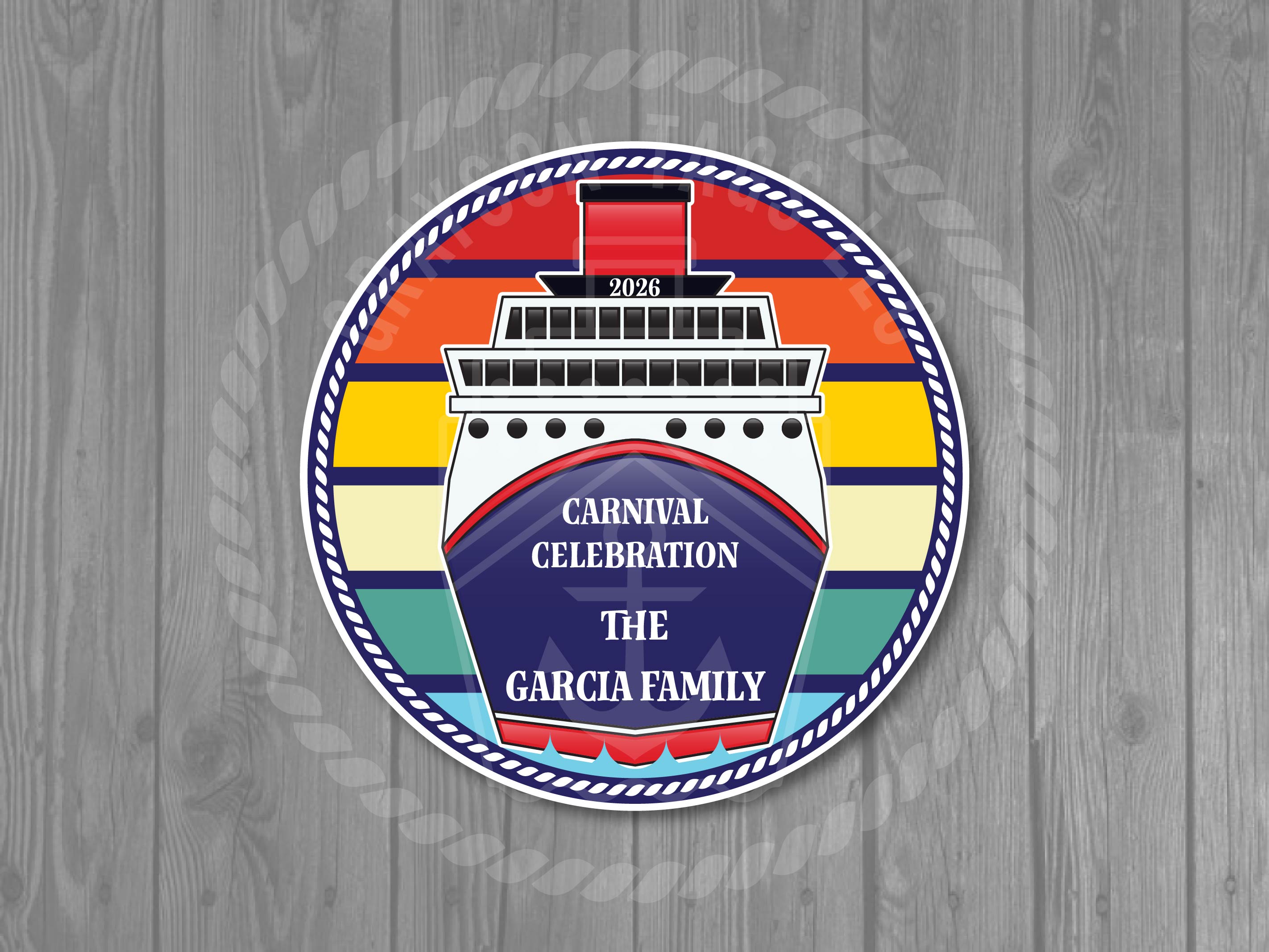Custom Retro Ship Front Stateroom Circle Magnet