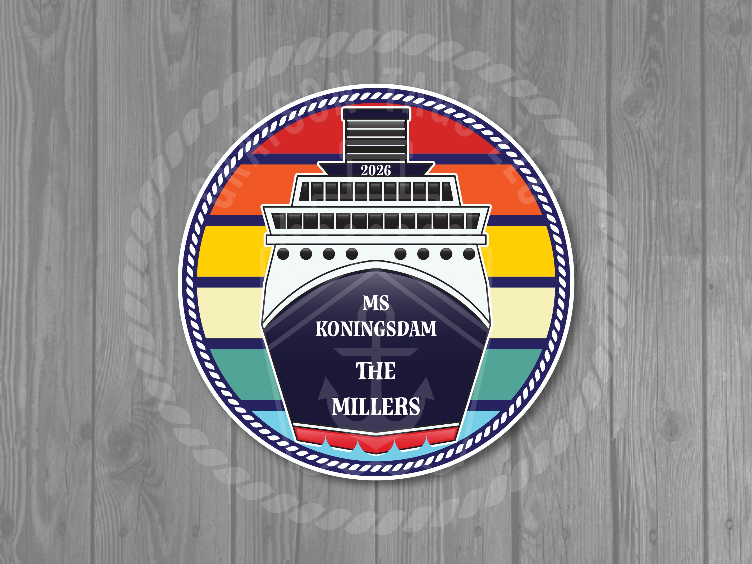 Custom Retro Ship Front Stateroom Circle Magnet