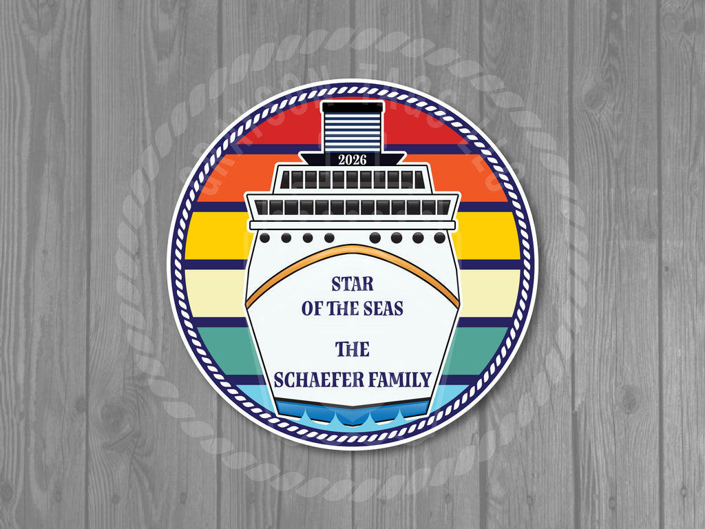Custom Retro Ship Front Stateroom Circle Magnet