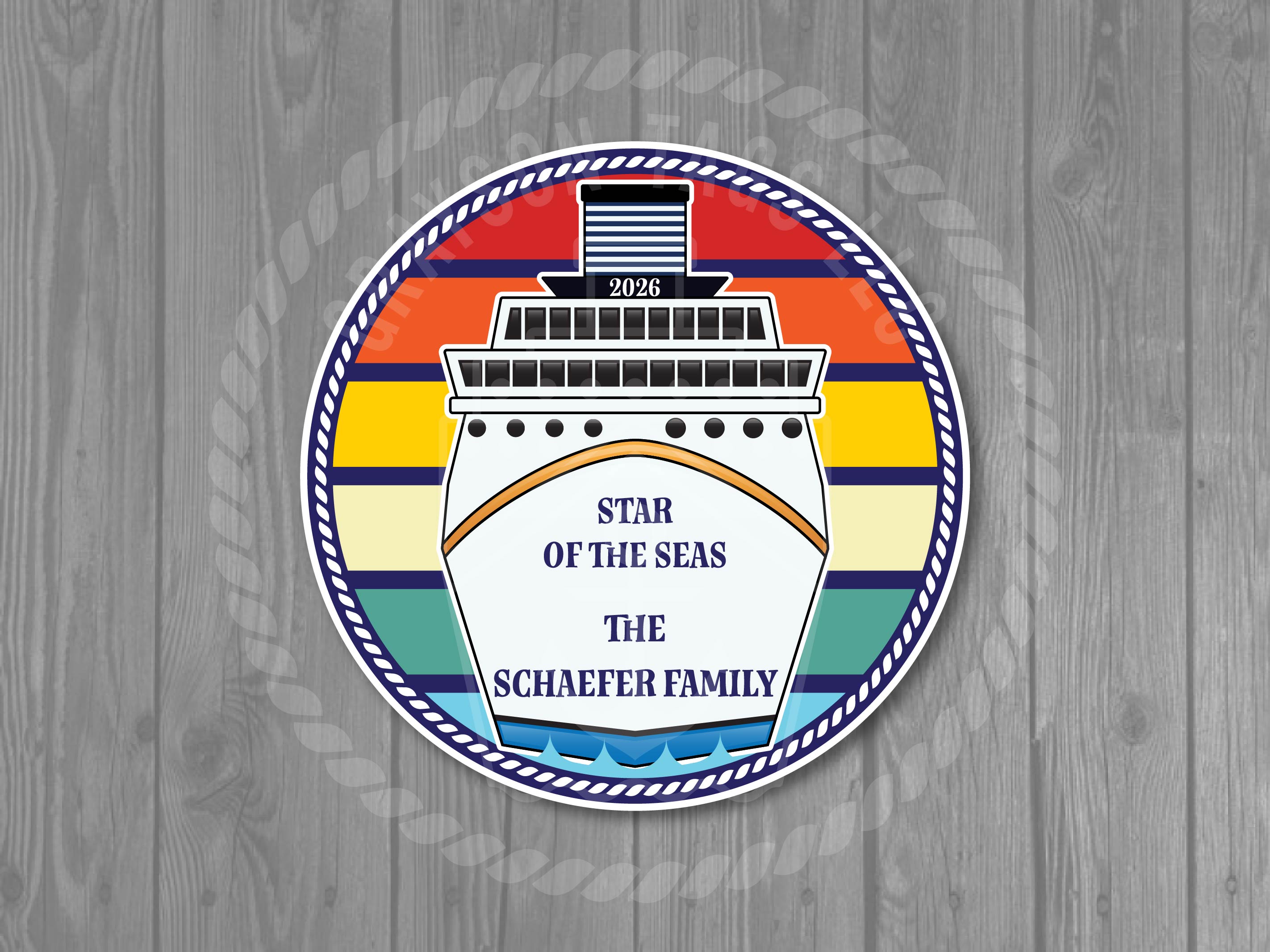 Custom Retro Ship Front Stateroom Circle Magnet