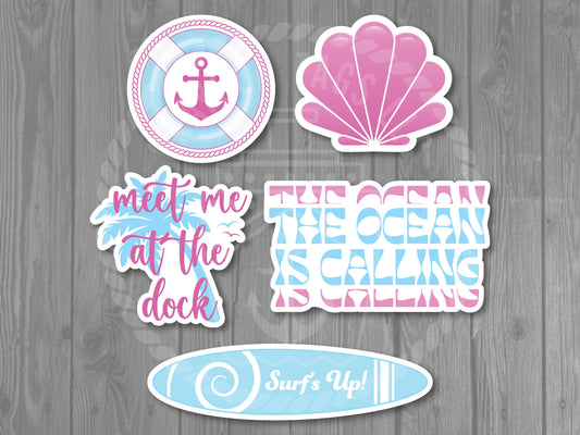 5 Vaporwave Pink and Blue Cruise Door Magnet Set - Retro Decorative Magnets - Non-Personalized