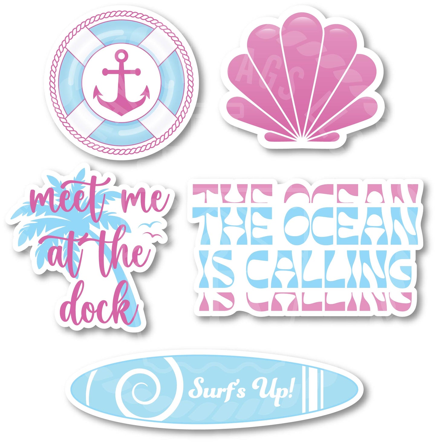 5 Vaporwave Pink and Blue Cruise Door Magnet Set - Retro Decorative Magnets - Non-Personalized