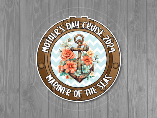 Floral Anchor Brown Porthole Custom Cruise Door Magnet