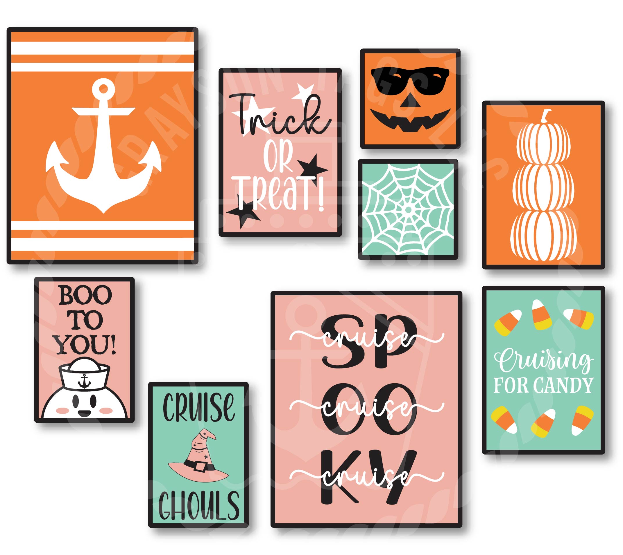 Halloween Cruise Magnet Set - 9 Halloween Portrait Magnets - Cute Stateroom Door Decor