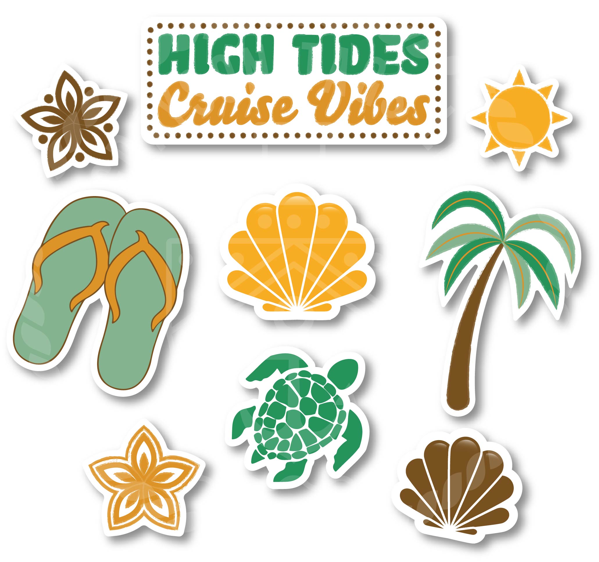 High Tides Cruise Vibes Stateroom Door 9-Piece Magnet Set - Boho Tropical Decorative Magnets