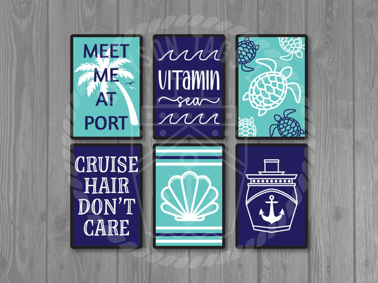 Stateroom Door 6-Piece Magnet Set - Teal and Navy Poster Cruising Decorative Door Magnets