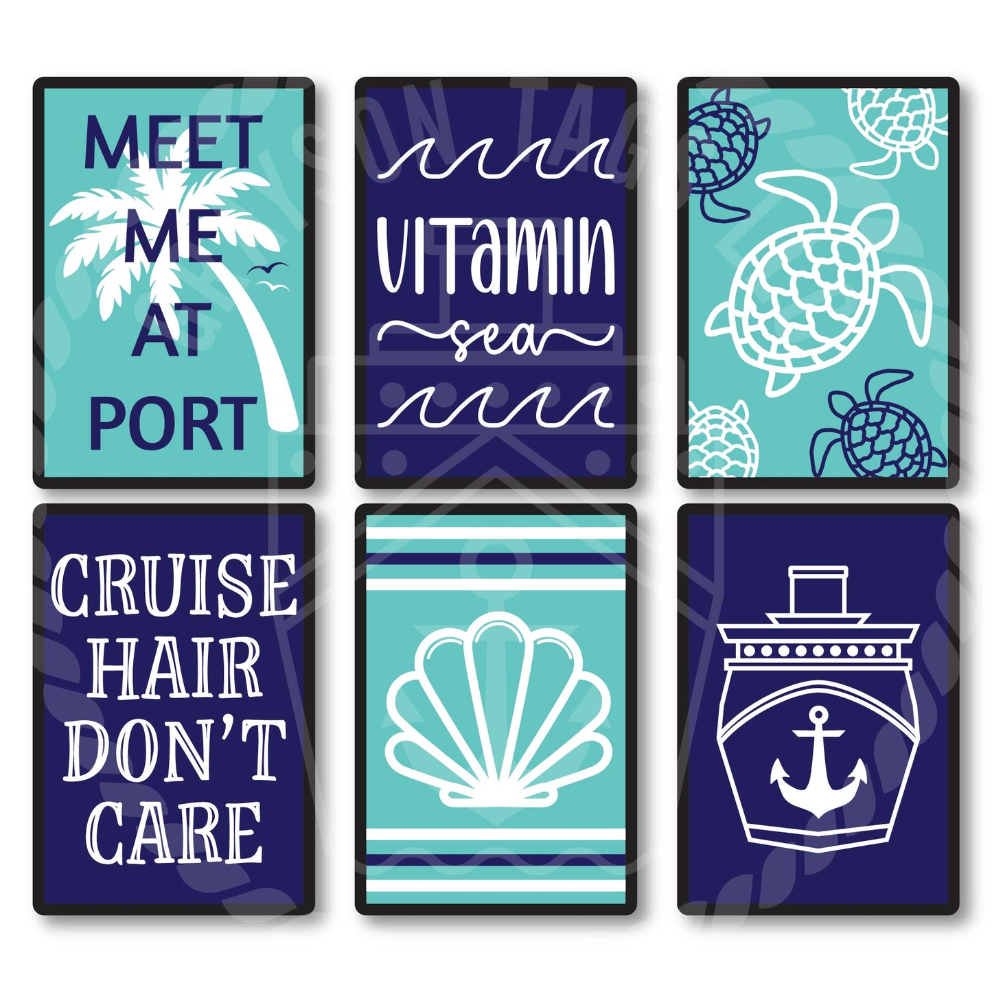 Stateroom Door 6-Piece Magnet Set - Teal and Navy Poster Cruising Decorative Door Magnets