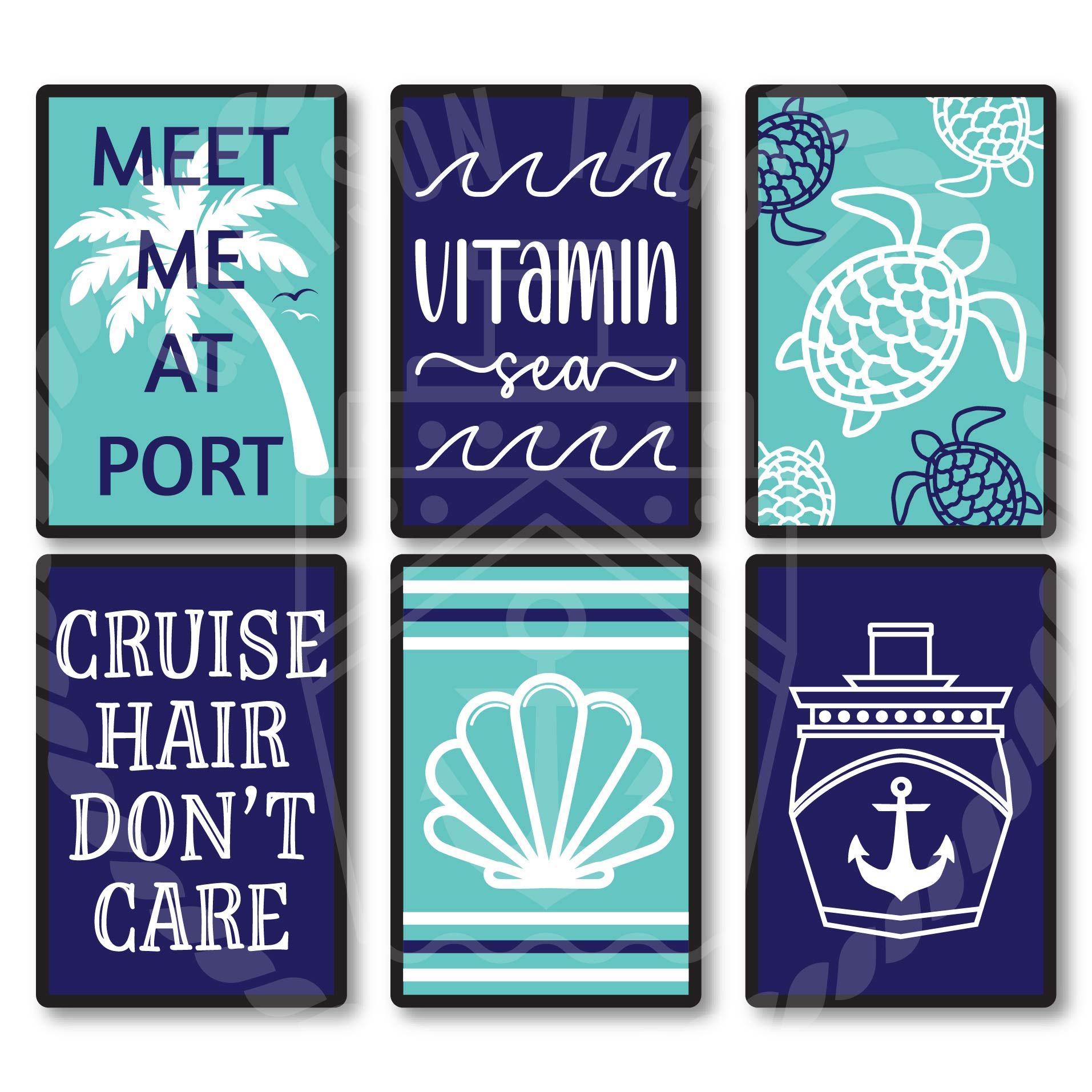 Stateroom Door 6-Piece Magnet Set - Teal and Navy Poster Cruising Decorative Door Magnets