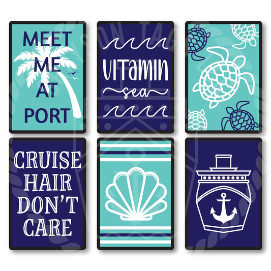 Stateroom Door 6-Piece Magnet Set - Teal and Navy Poster Cruising Decorative Door Magnets
